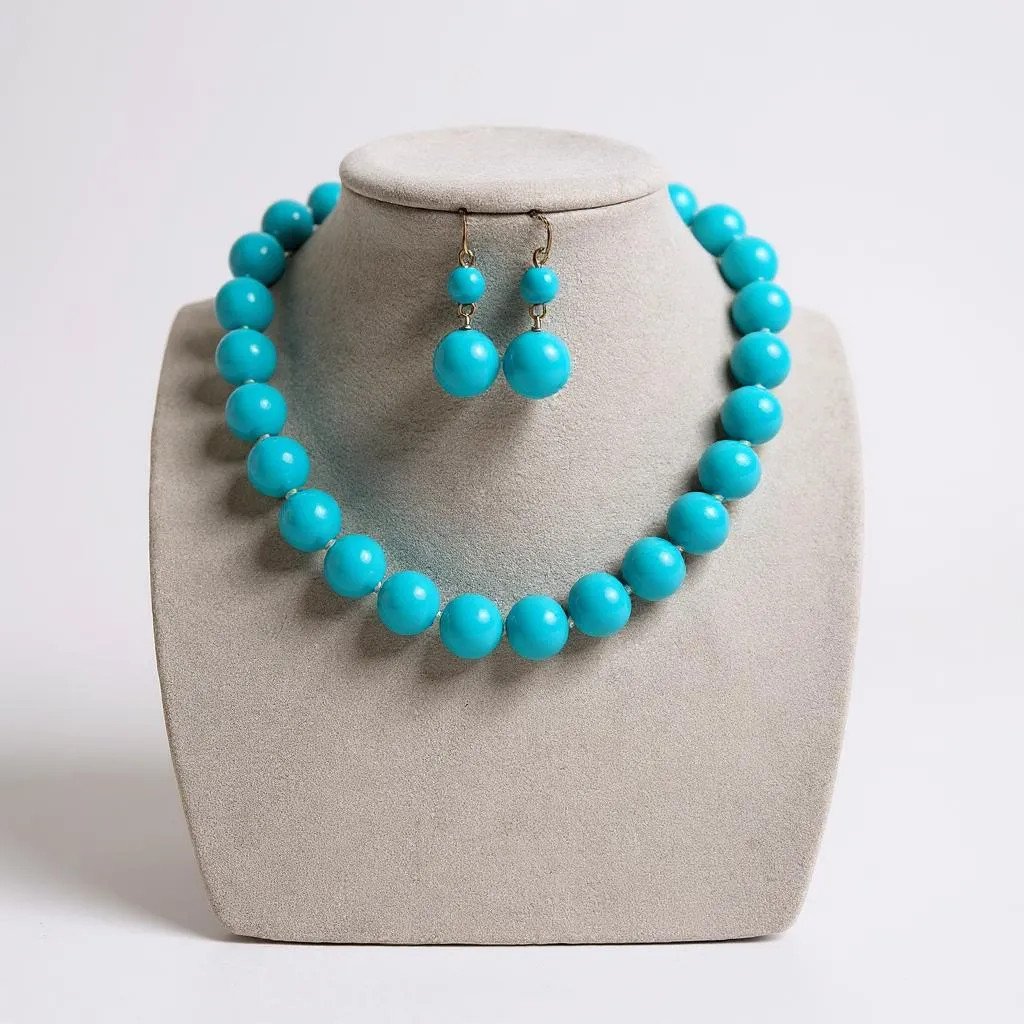 Blue Glass Bead Knot In Between Necklace With Matching Earring Set